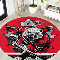 Polar Bear Hockey Canada Round Carpet Maple Leaf Ice Warrior
