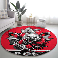 Polar Bear Hockey Canada Round Carpet Maple Leaf Ice Warrior