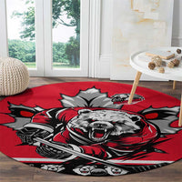 Polar Bear Hockey Canada Round Carpet Maple Leaf Ice Warrior