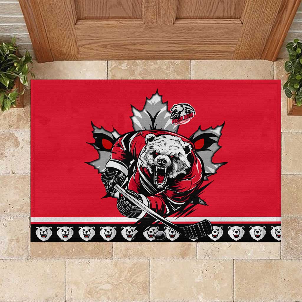 Polar Bear Hockey Canada Rubber Doormat Maple Leaf Ice Warrior