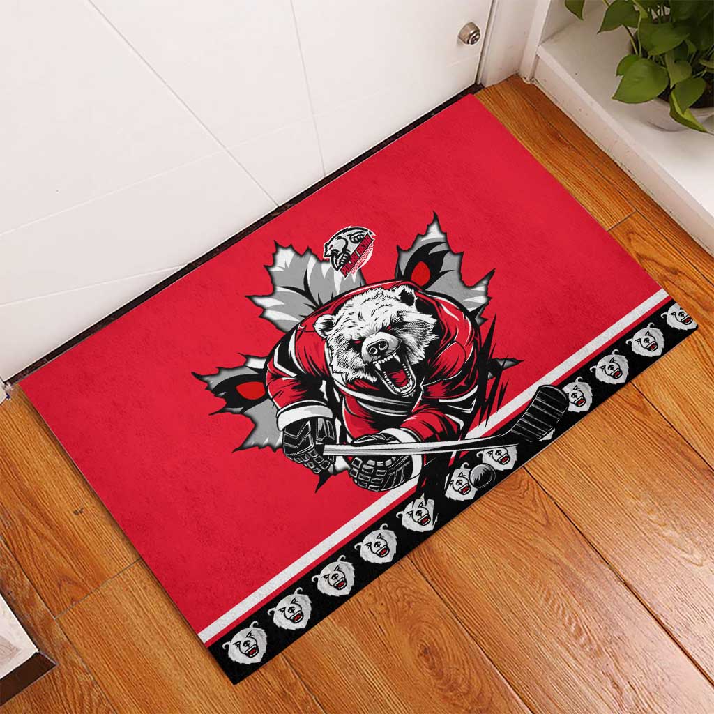 Polar Bear Hockey Canada Rubber Doormat Maple Leaf Ice Warrior