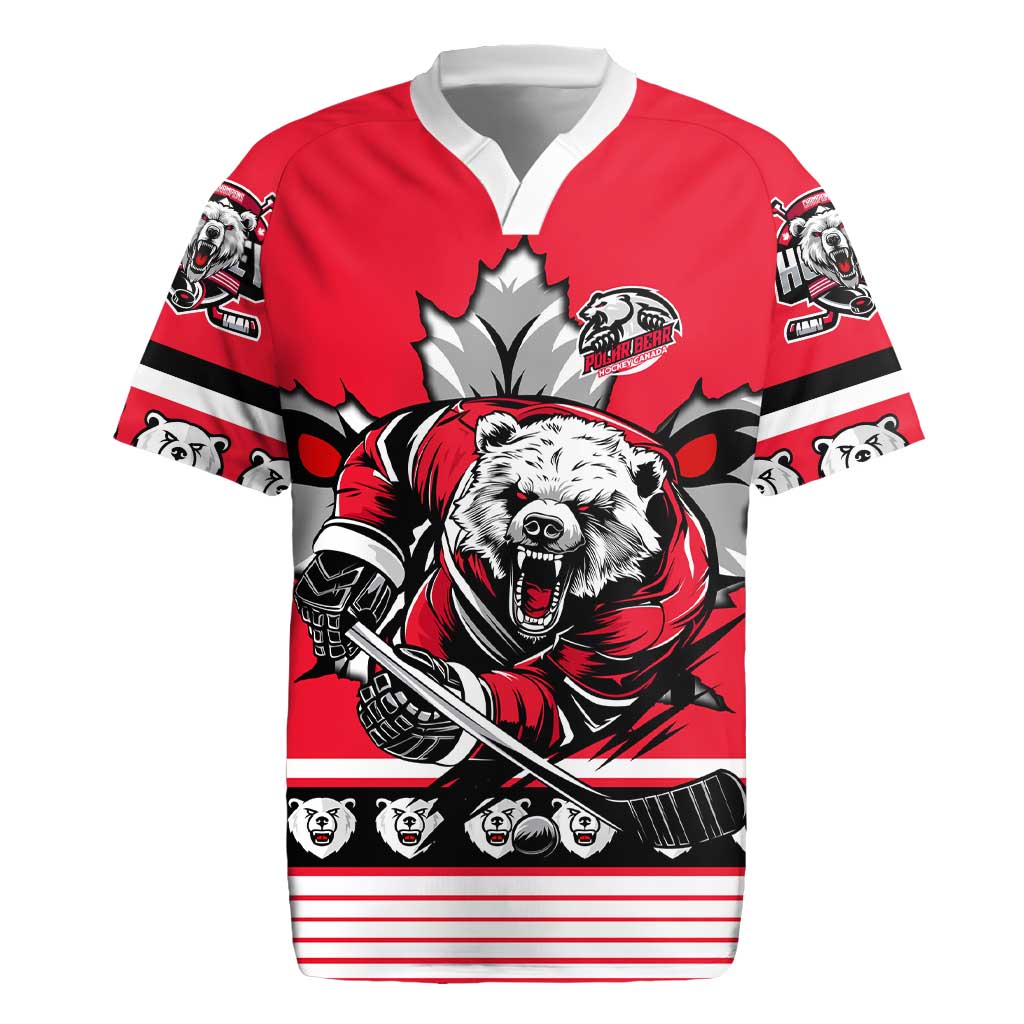 Personalized Polar Bear Hockey Canada Rugby Jersey Maple Leaf Ice Warrior