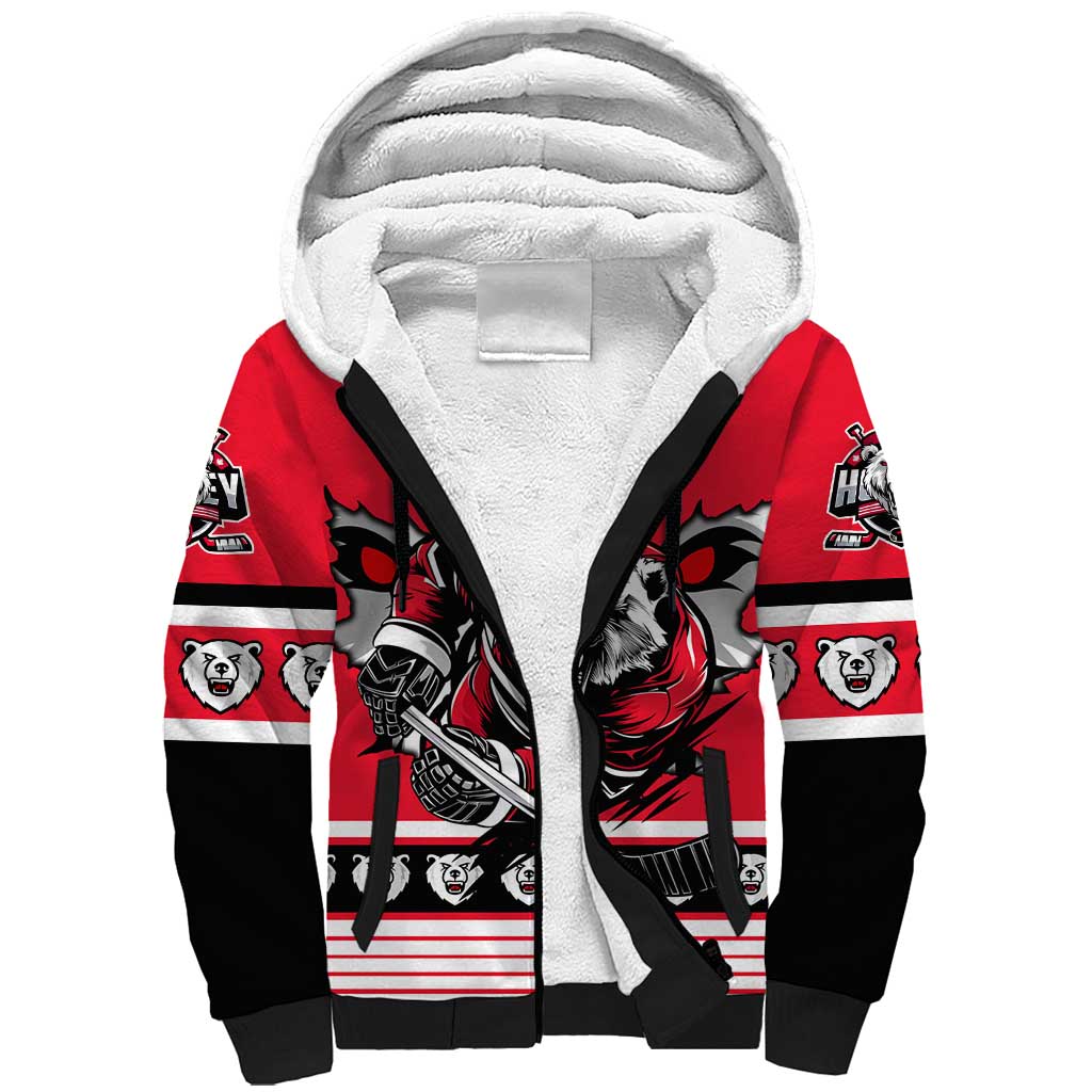 Personalized Polar Bear Hockey Canada Sherpa Hoodie Maple Leaf Ice Warrior
