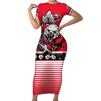 Personalized Polar Bear Hockey Canada Short Sleeve Bodycon Dress Maple Leaf Ice Warrior