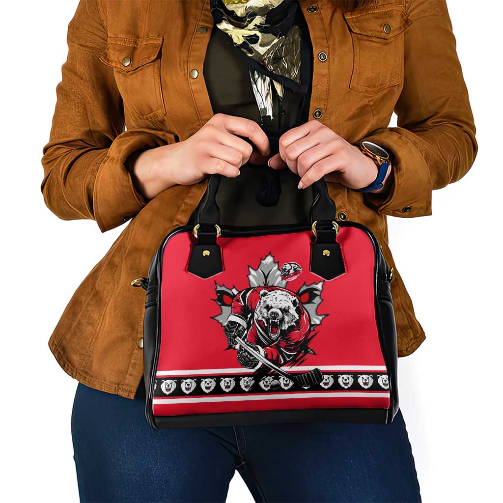 Polar Bear Hockey Canada Shoulder Handbag Maple Leaf Ice Warrior