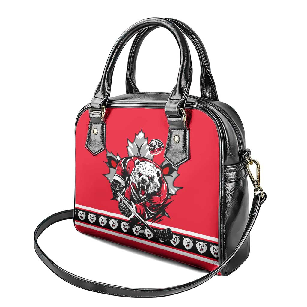 Polar Bear Hockey Canada Shoulder Handbag Maple Leaf Ice Warrior