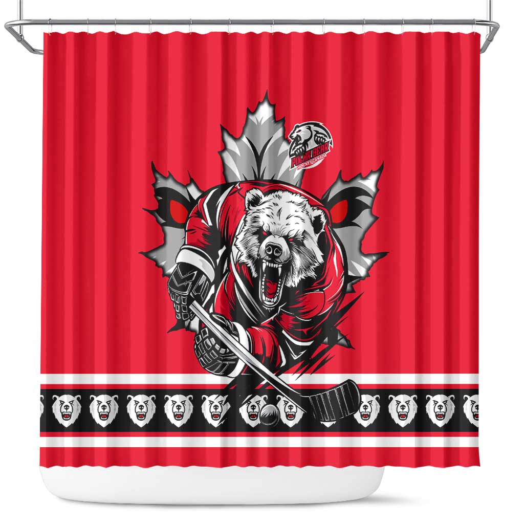 Polar Bear Hockey Canada Shower Curtain Maple Leaf Ice Warrior