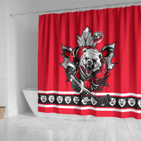 Polar Bear Hockey Canada Shower Curtain Maple Leaf Ice Warrior