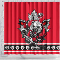 Polar Bear Hockey Canada Shower Curtain Maple Leaf Ice Warrior
