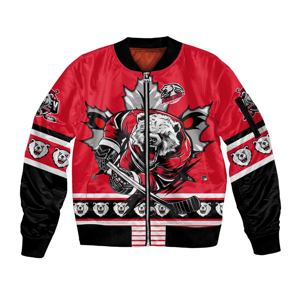 Personalized Polar Bear Hockey Canada Sleeve Zip Bomber Jacket Maple Leaf Ice Warrior