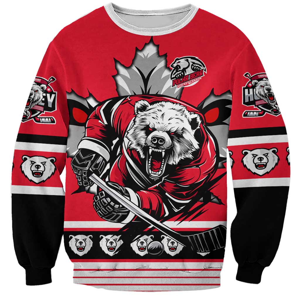 Personalized Polar Bear Hockey Canada Sweatshirt Maple Leaf Ice Warrior
