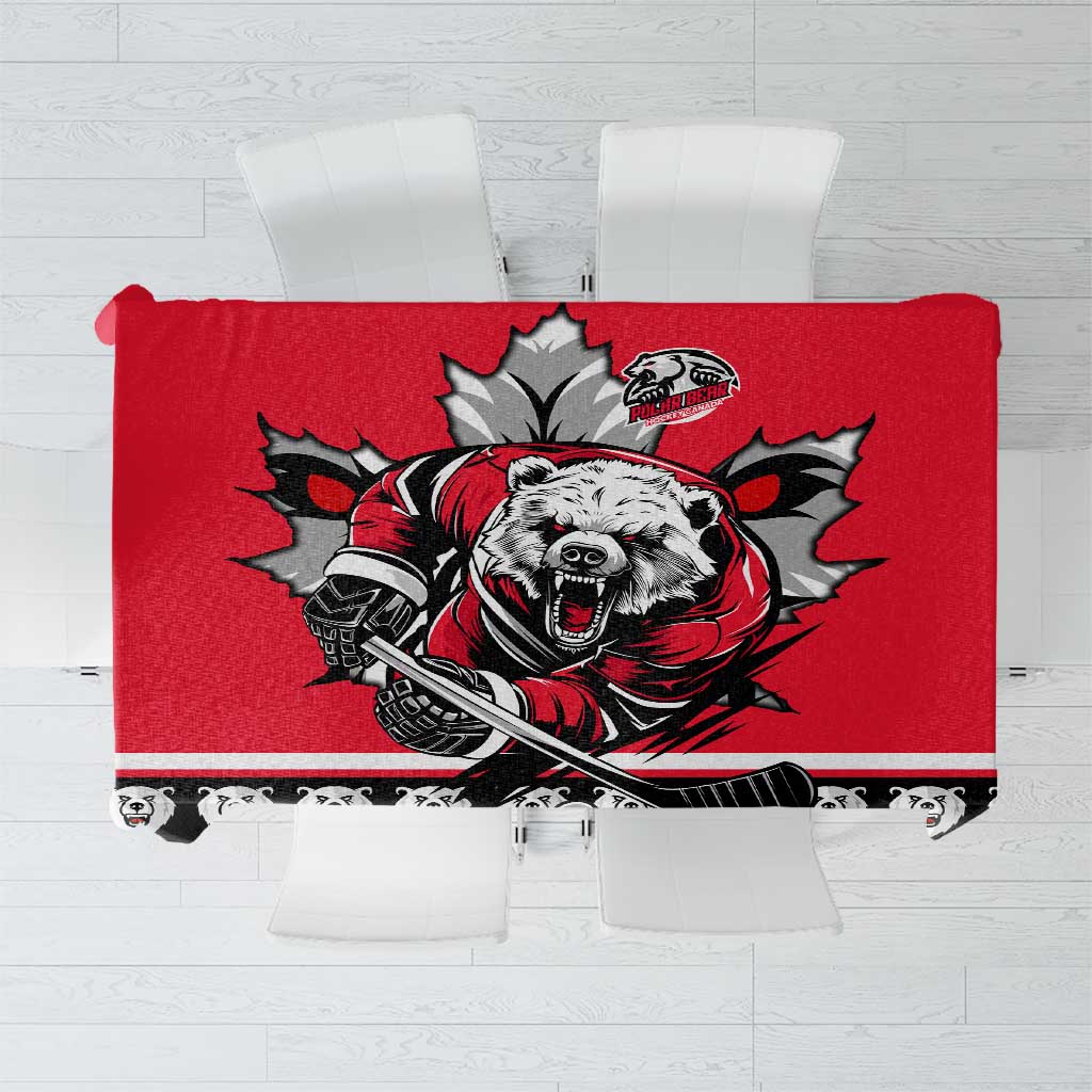 Polar Bear Hockey Canada Tablecloth Maple Leaf Ice Warrior