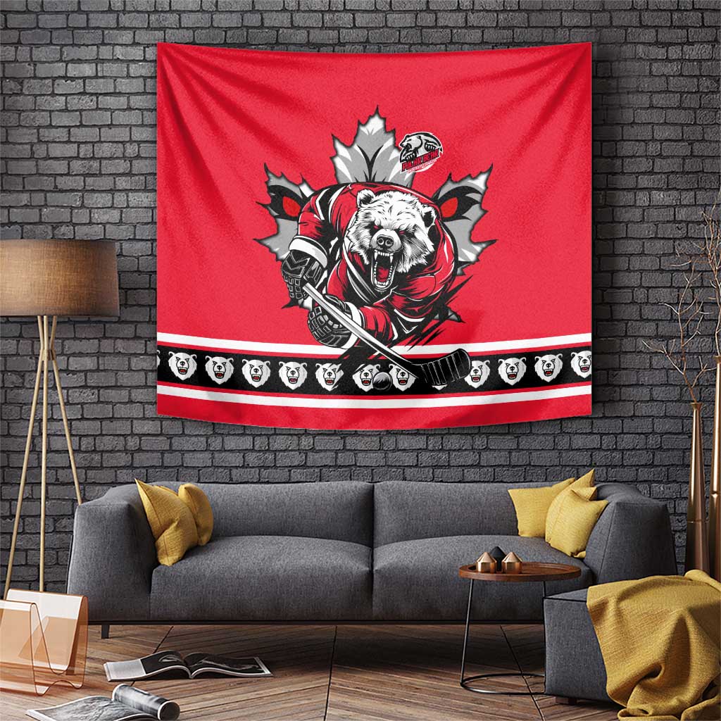 Polar Bear Hockey Canada Tapestry Maple Leaf Ice Warrior