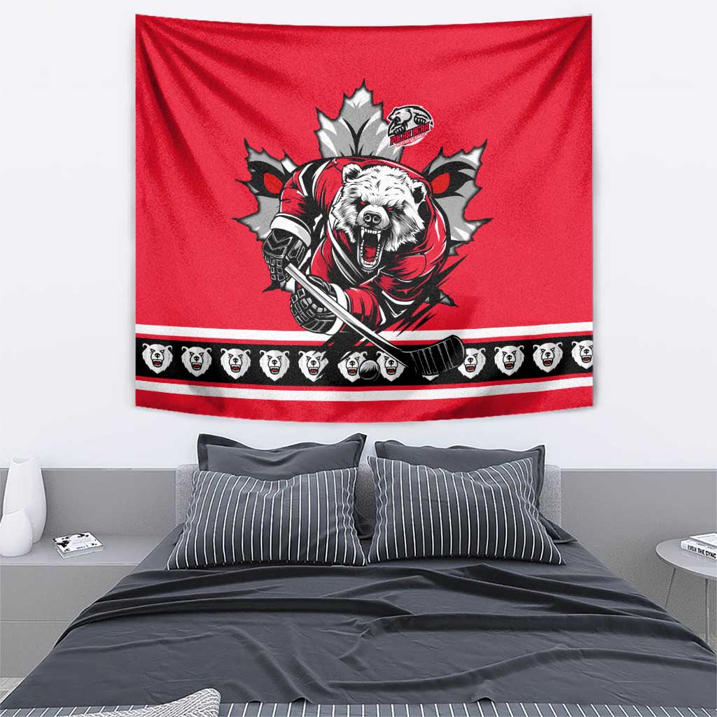 Polar Bear Hockey Canada Tapestry Maple Leaf Ice Warrior