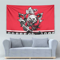 Polar Bear Hockey Canada Tapestry Maple Leaf Ice Warrior