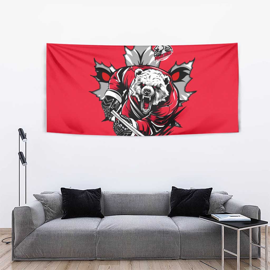 Polar Bear Hockey Canada Tapestry Maple Leaf Ice Warrior