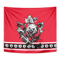 Polar Bear Hockey Canada Tapestry Maple Leaf Ice Warrior