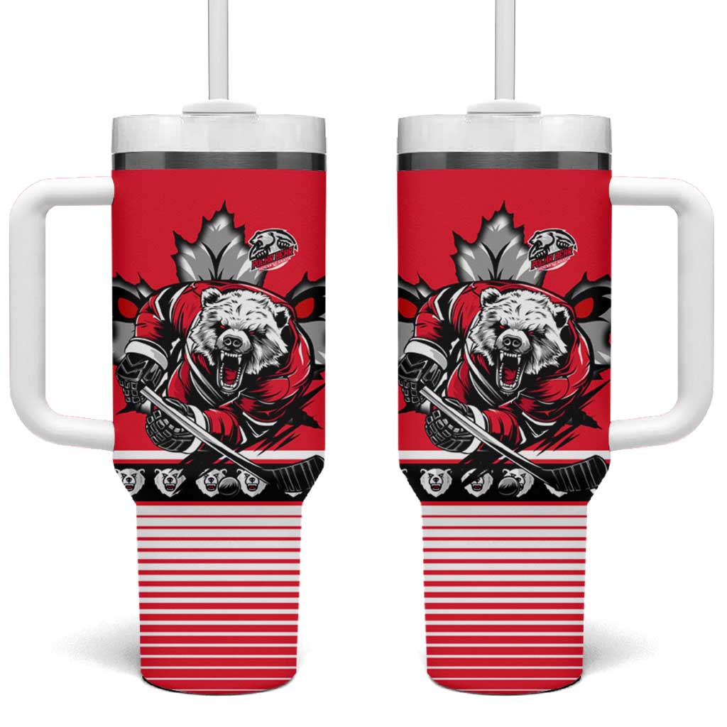 Polar Bear Hockey Canada Tumbler With Handle Maple Leaf Ice Warrior