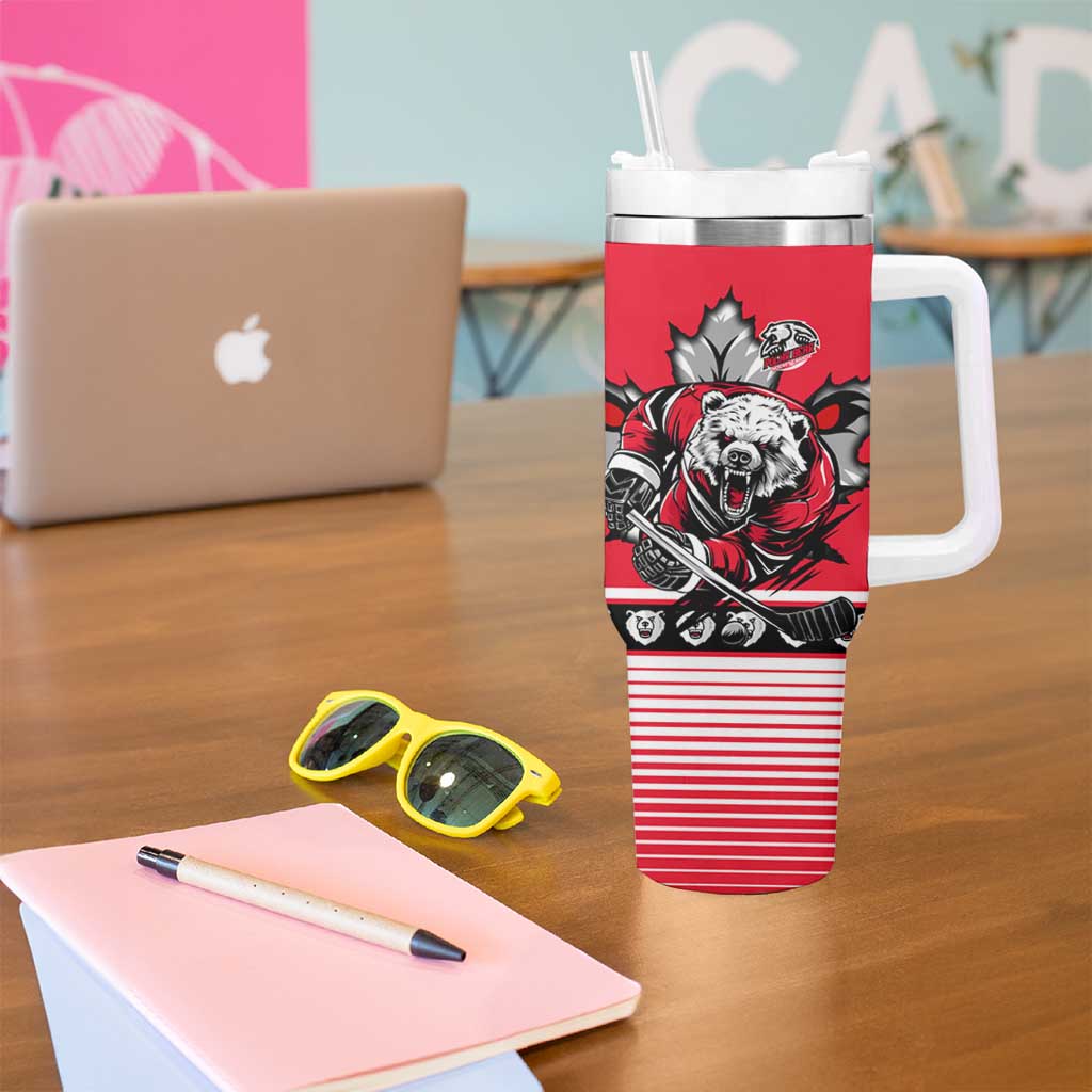 Polar Bear Hockey Canada Tumbler With Handle Maple Leaf Ice Warrior