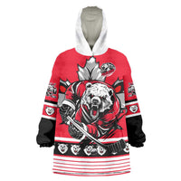 Personalized Polar Bear Hockey Canada Wearable Blanket Hoodie Maple Leaf Ice Warrior