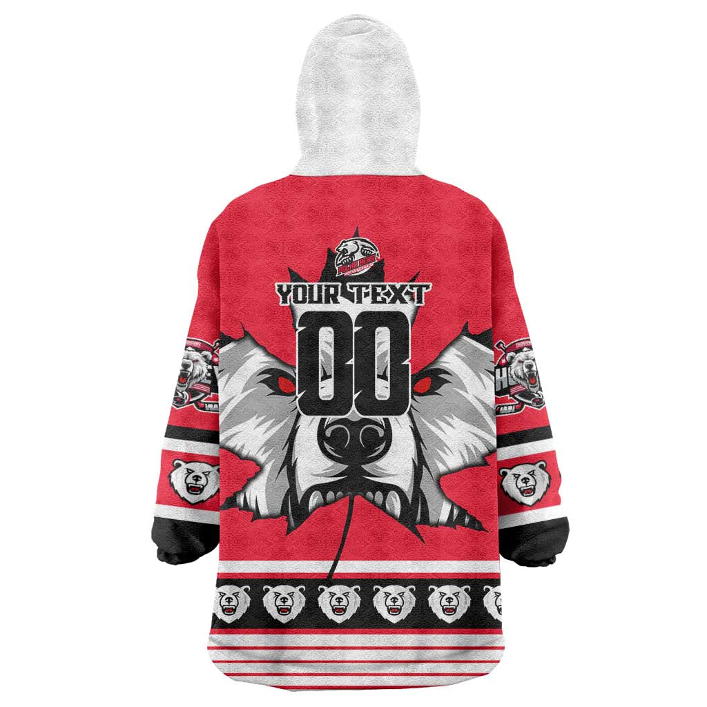 Personalized Polar Bear Hockey Canada Wearable Blanket Hoodie Maple Leaf Ice Warrior