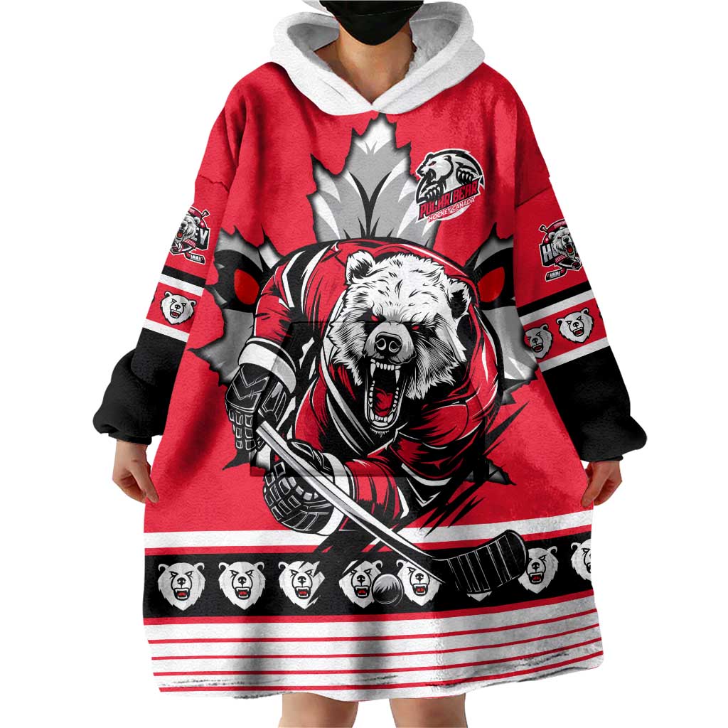 Personalized Polar Bear Hockey Canada Wearable Blanket Hoodie Maple Leaf Ice Warrior