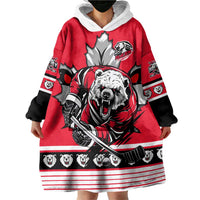 Personalized Polar Bear Hockey Canada Wearable Blanket Hoodie Maple Leaf Ice Warrior