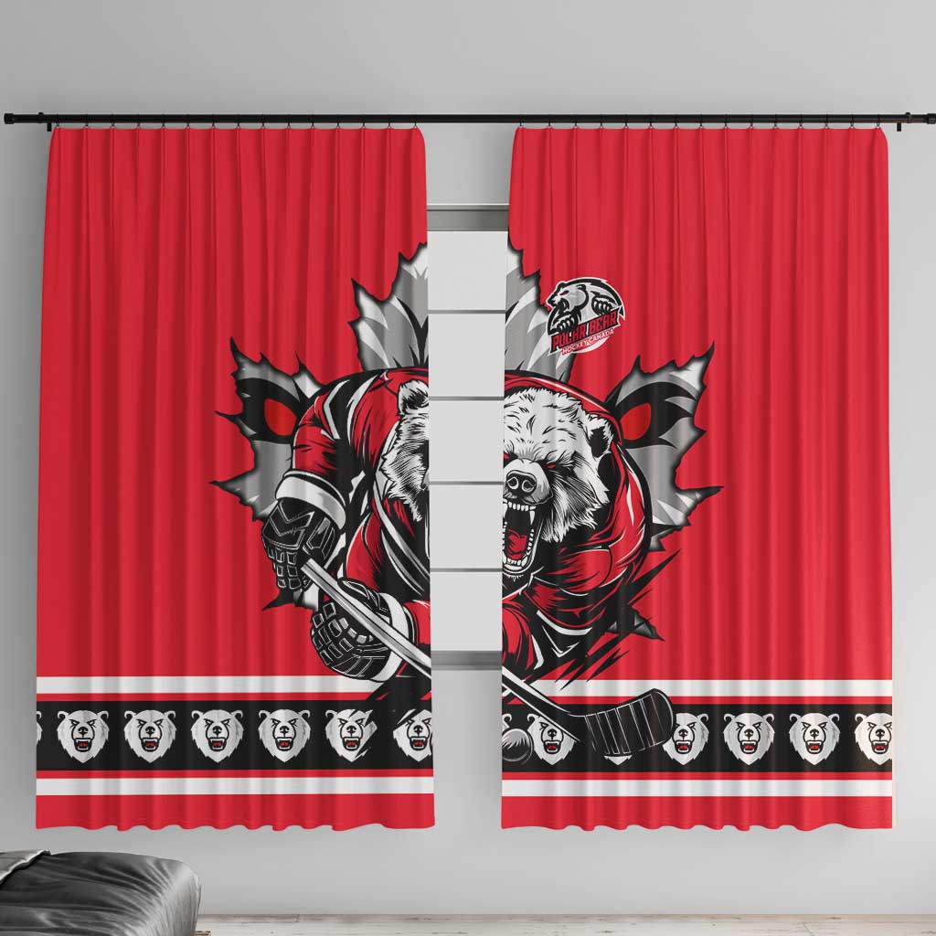 Polar Bear Hockey Canada Window Curtain Maple Leaf Ice Warrior
