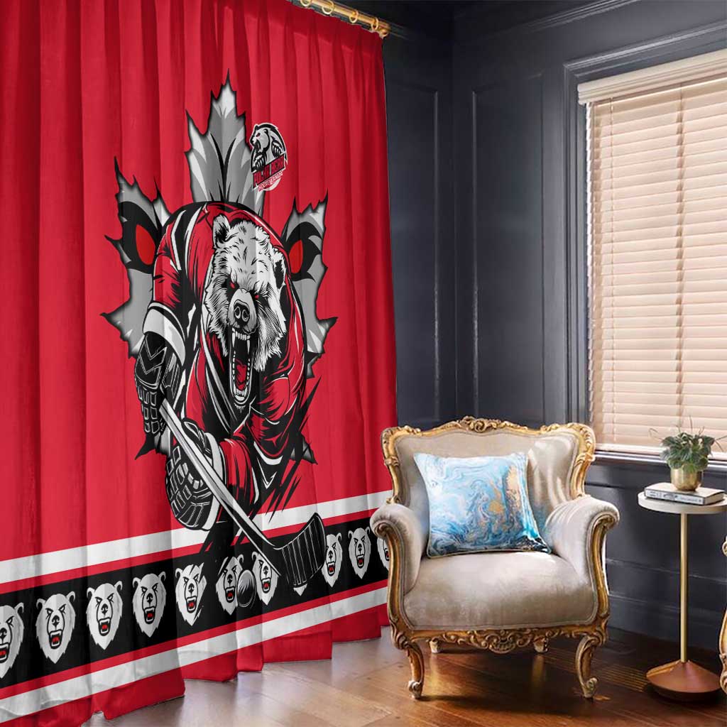 Polar Bear Hockey Canada Window Curtain Maple Leaf Ice Warrior