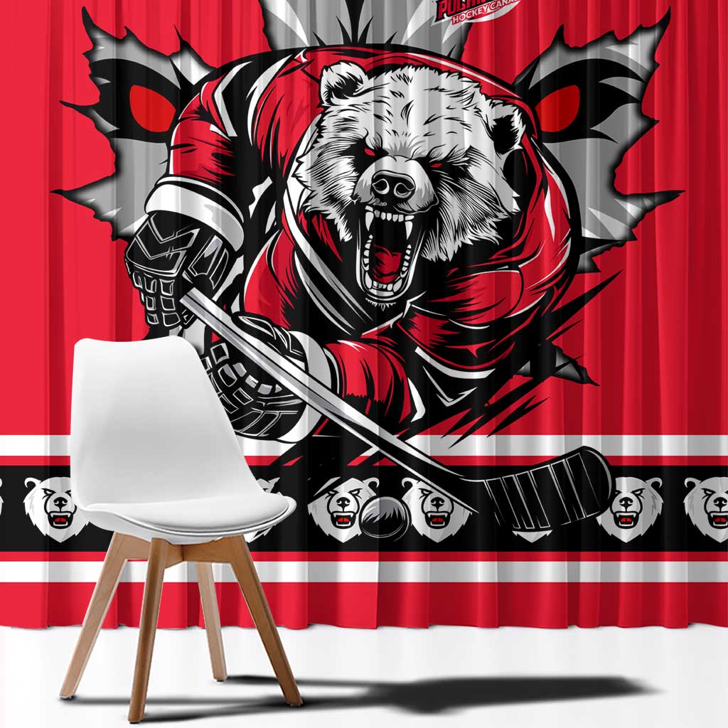 Polar Bear Hockey Canada Window Curtain Maple Leaf Ice Warrior