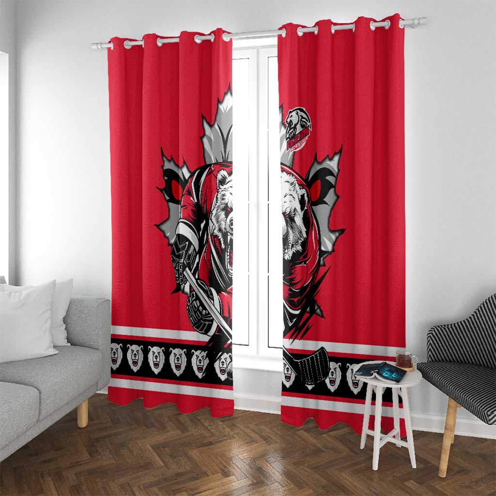 Polar Bear Hockey Canada Window Curtain Maple Leaf Ice Warrior