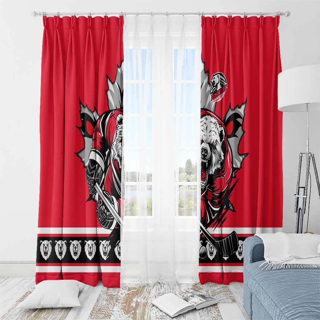 Polar Bear Hockey Canada Window Curtain Maple Leaf Ice Warrior