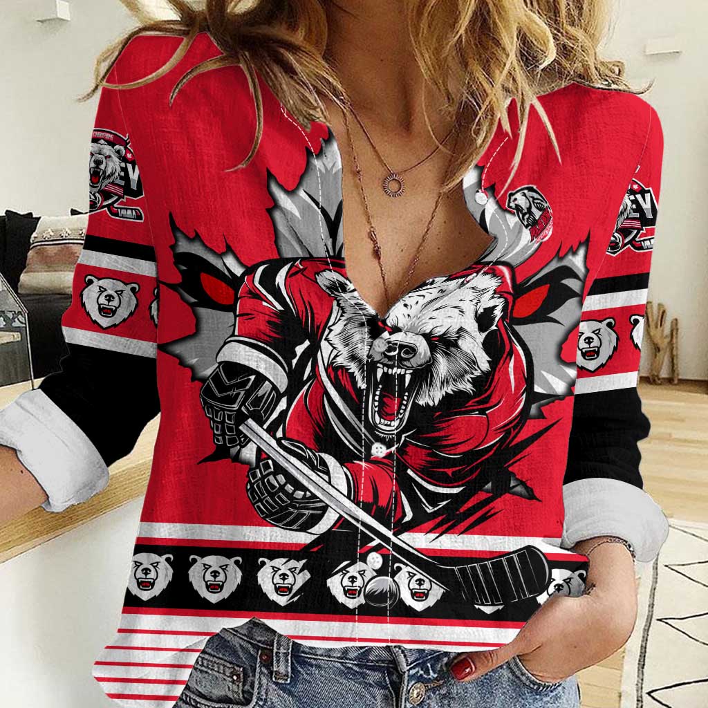 Personalized Polar Bear Hockey Canada Women Casual Shirt Maple Leaf Ice Warrior