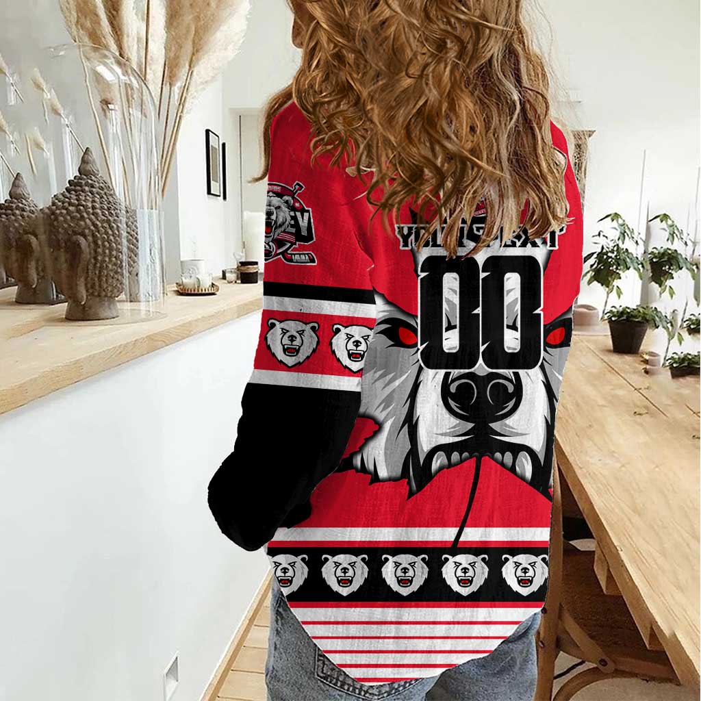 Personalized Polar Bear Hockey Canada Women Casual Shirt Maple Leaf Ice Warrior