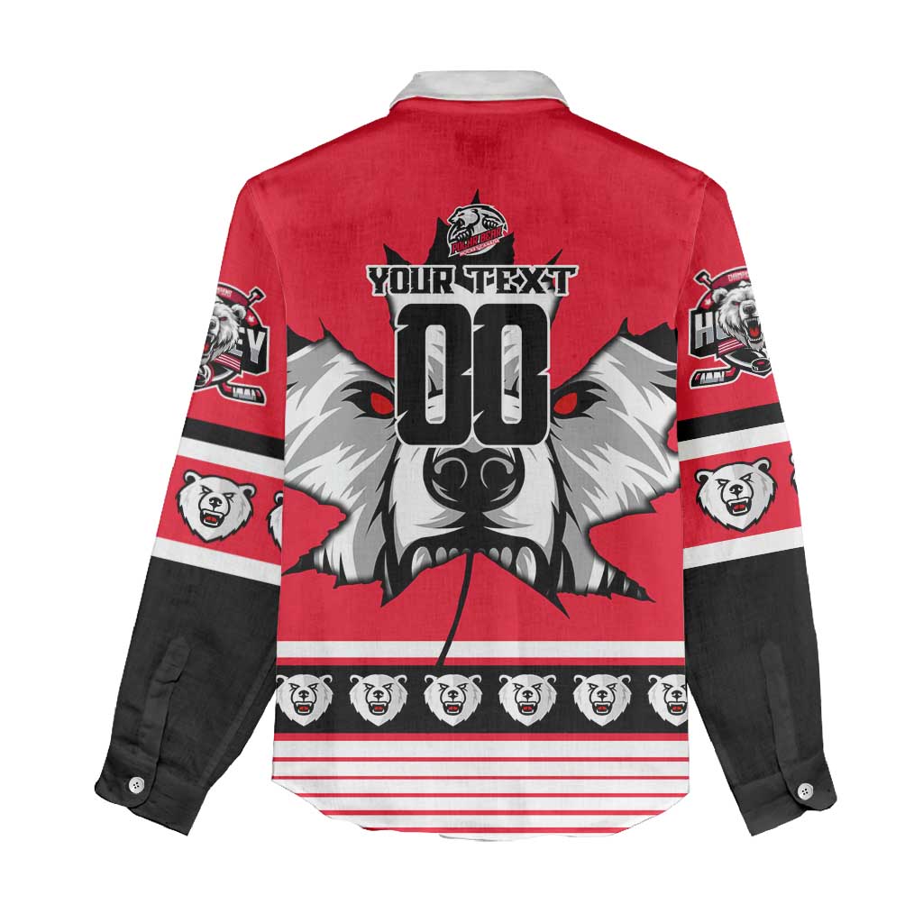 Personalized Polar Bear Hockey Canada Women Casual Shirt Maple Leaf Ice Warrior