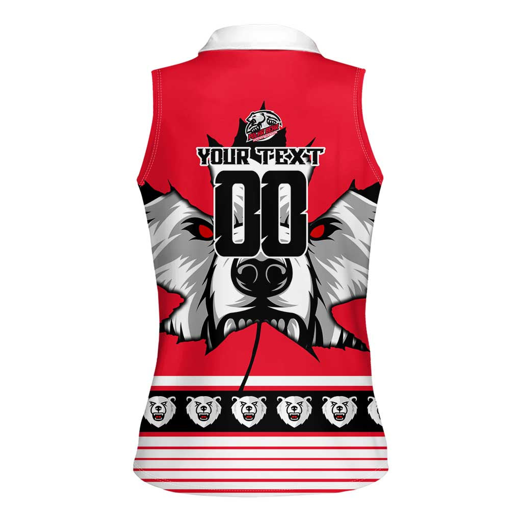 Personalized Polar Bear Hockey Canada Women Sleeveless Polo Shirt Maple Leaf Ice Warrior