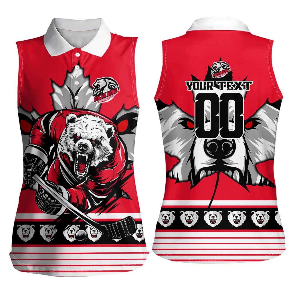 Personalized Polar Bear Hockey Canada Women Sleeveless Polo Shirt Maple Leaf Ice Warrior