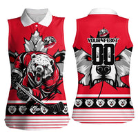 Personalized Polar Bear Hockey Canada Women Sleeveless Polo Shirt Maple Leaf Ice Warrior