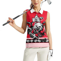 Personalized Polar Bear Hockey Canada Women Sleeveless Polo Shirt Maple Leaf Ice Warrior