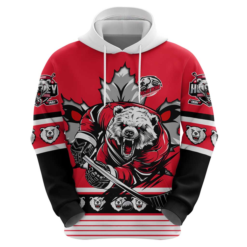 Personalized Polar Bear Hockey Canada Zip Hoodie Maple Leaf Ice Warrior
