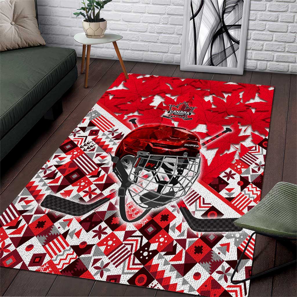 Canada Hockey Helmet Area Rug Maple Leaf Pattern