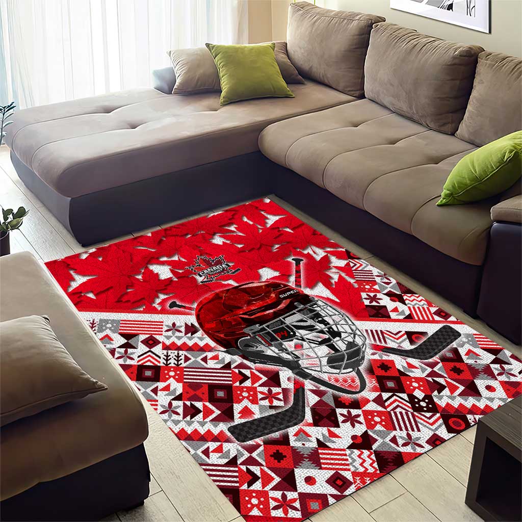Canada Hockey Helmet Area Rug Maple Leaf Pattern