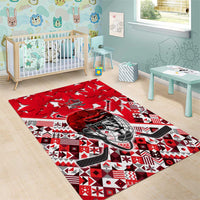 Canada Hockey Helmet Area Rug Maple Leaf Pattern
