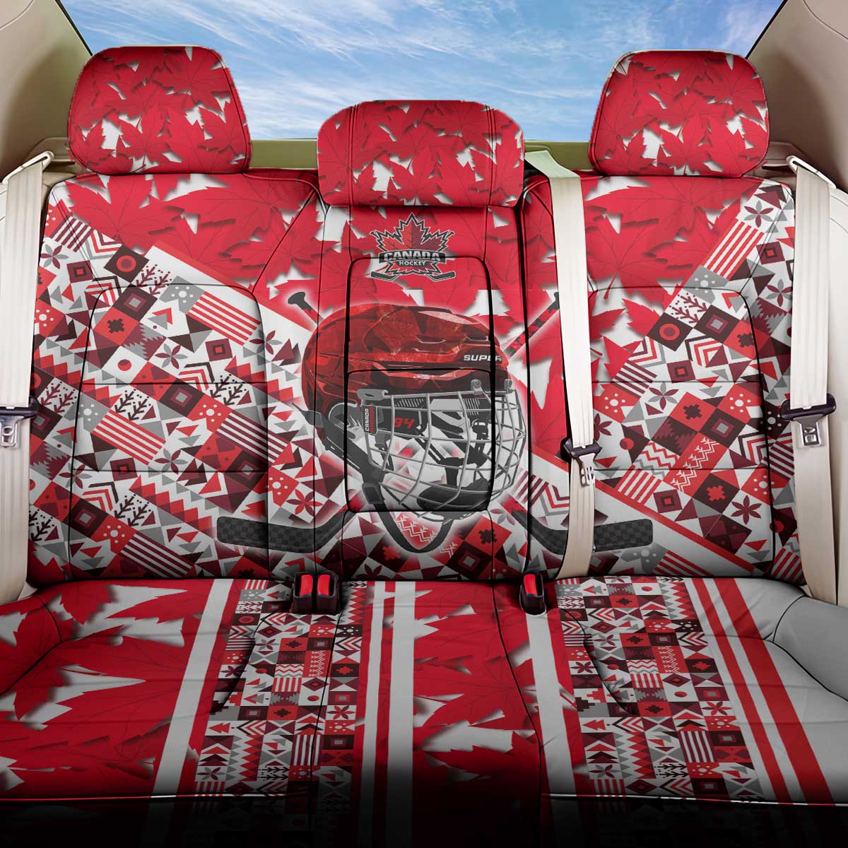 Canada Hockey Helmet Back Car Seat Cover Maple Leaf Pattern