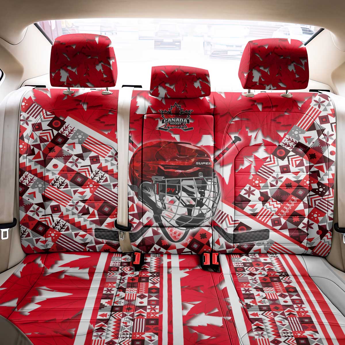 Canada Hockey Helmet Back Car Seat Cover Maple Leaf Pattern