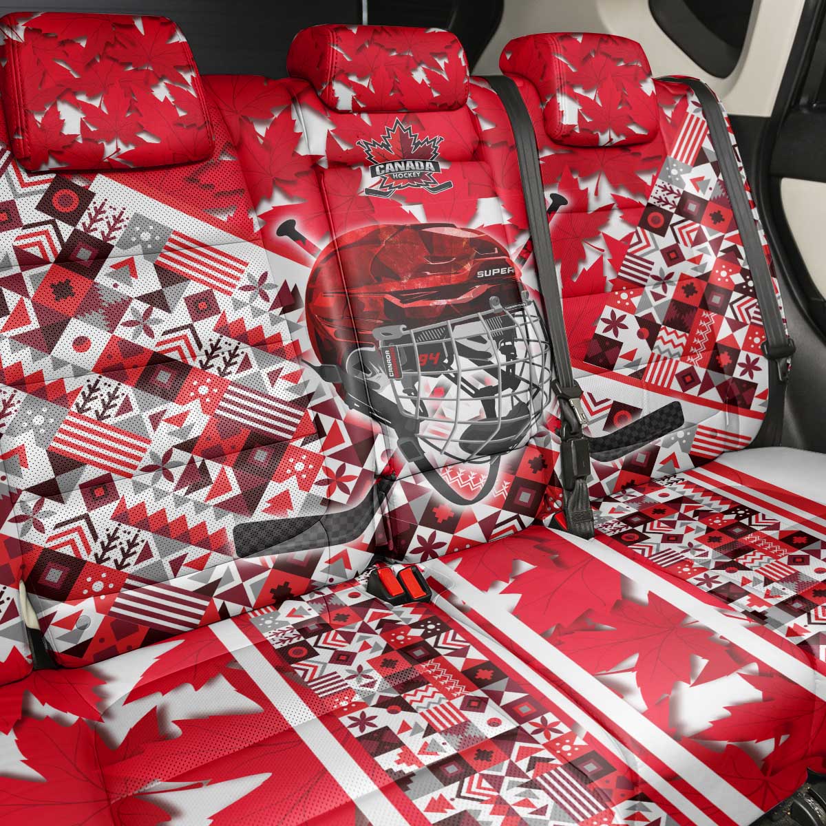 Canada Hockey Helmet Back Car Seat Cover Maple Leaf Pattern
