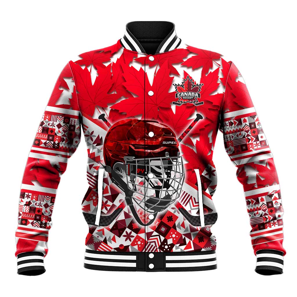 Personalized Canada Hockey Helmet Baseball Jacket Maple Leaf Pattern