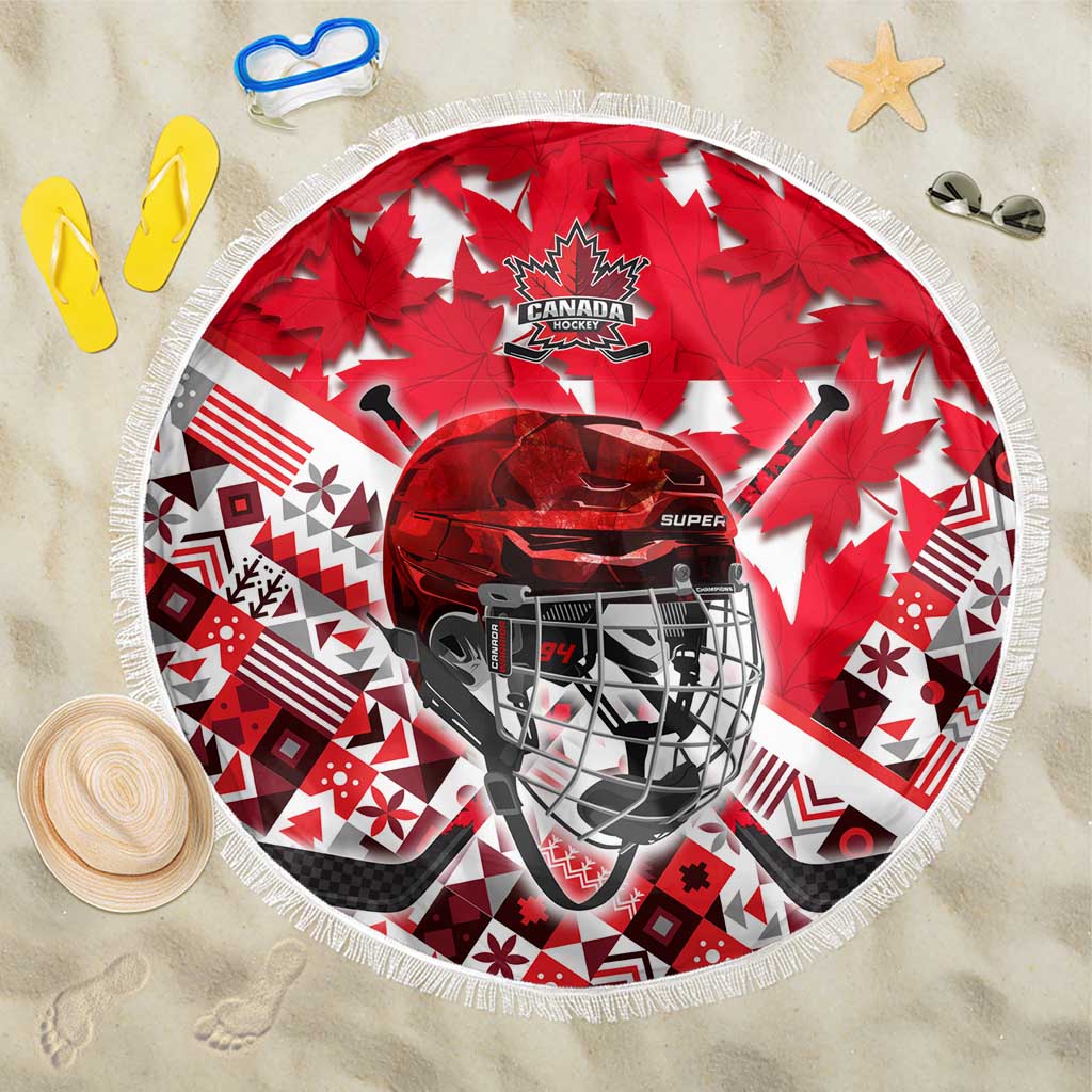 Canada Hockey Helmet Beach Blanket Maple Leaf Pattern