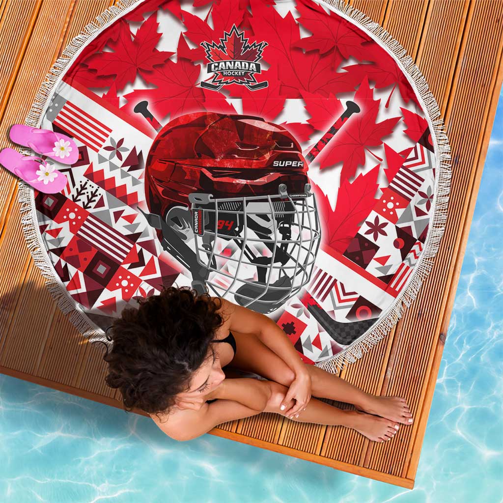 Canada Hockey Helmet Beach Blanket Maple Leaf Pattern