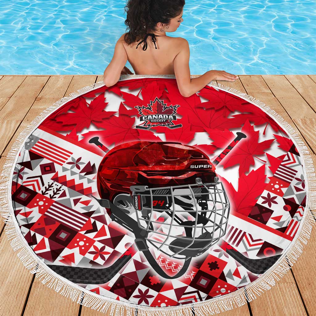 Canada Hockey Helmet Beach Blanket Maple Leaf Pattern